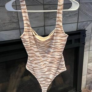 Forever 21 Cream and Brown Zebra Print Bodysuit